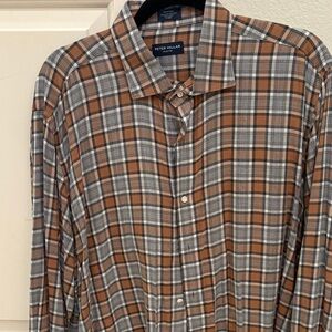 Peter Millar Men's Checkered Shirt - Brown and Gray